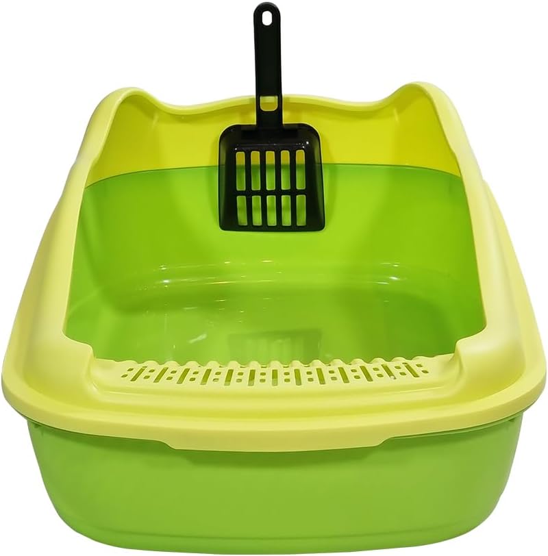 Anti-splash cat litter box with Enclosed design, Easy to clean, Durable plastic material and Removable, Cat Litter Pan with Scoop, Portable, Large size, High fence, and All size cats