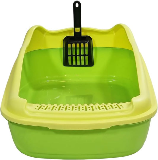 Anti-splash cat litter box with Enclosed design, Easy to clean, Durable plastic material and Removable, Cat Litter Pan with Scoop, Portable, Large size, High fence, and All size cats