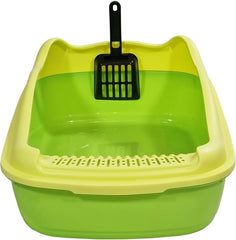 Anti-splash cat litter box with Enclosed design, Easy to clean, Durable plastic material and Removable, Cat Litter Pan with Scoop, Portable, Large size, High fence, and All size cats