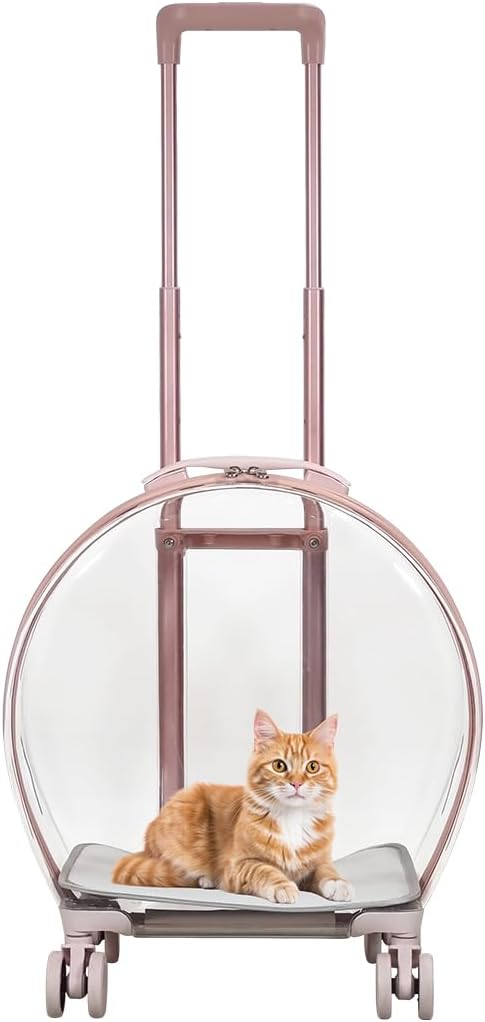 Transparent pet carrier for cats and dogs, Pet stroller with Telescopic handle, Durable zipper, Ventilation holes, and Rolling wheels, Suitable for outdoor activities, 93 cm