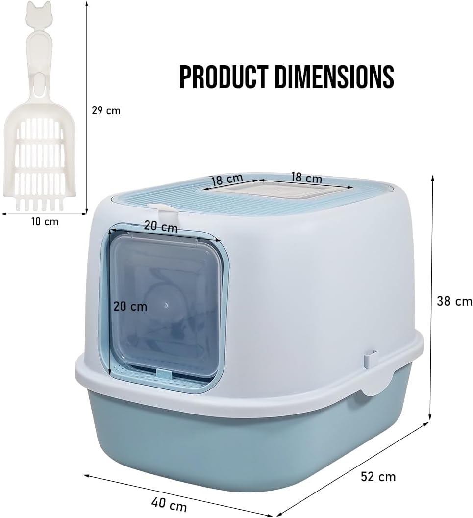 Fully enclosed cat litter box for cats & kittens, Durable plastic cat litter box with Front entry and Top exit, Litter scoop, and Odor control, Ideal for indoor/outdoor, Easy to clean 52 cm