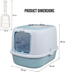 Fully enclosed cat litter box for cats & kittens, Durable plastic cat litter box with Front entry and Top exit, Litter scoop, and Odor control, Ideal for indoor/outdoor, Easy to clean 52 cm