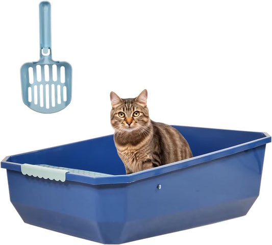Semi-enclosed cat litter box with Splashproof design, Sand filter holes, and Litter scoop storage, Durable Plastic cat toilet for medium to large cats, Ideal for indoor/outdoor use 61 cm