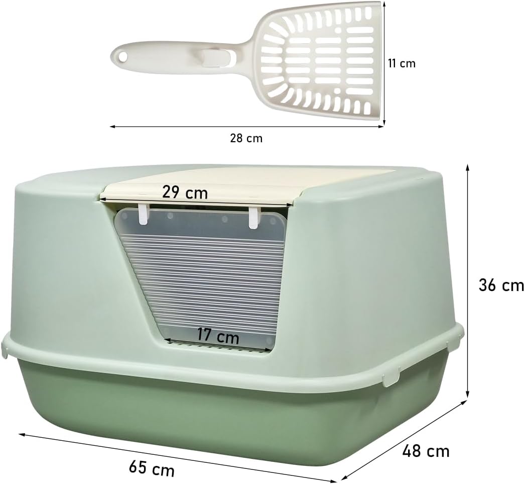 Enclosed cat litter box for Indoor cats & kittens, Durable plastic cat litter box with Transparent door, Litter scoop, and Sand drop pedal, Splash-resistant cat toilet, Easy to clean 65 cm