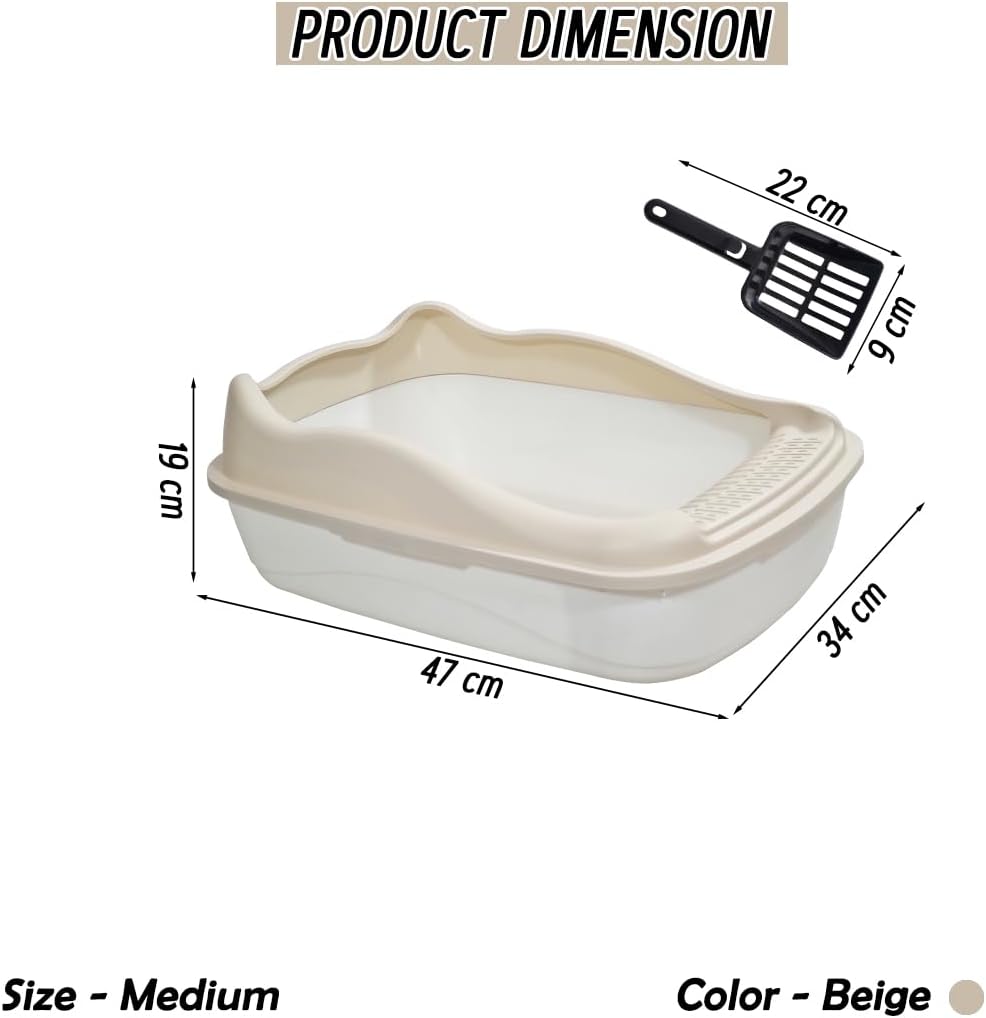 Anti-splash cat litter box with Enclosed design, Easy to clean, Durable plastic material and Removable, Cat Litter Pan with Scoop, Portable, Large size, High fence, and All size cats