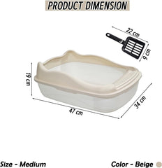 Anti-splash cat litter box with Enclosed design, Easy to clean, Durable plastic material and Removable, Cat Litter Pan with Scoop, Portable, Large size, High fence, and All size cats