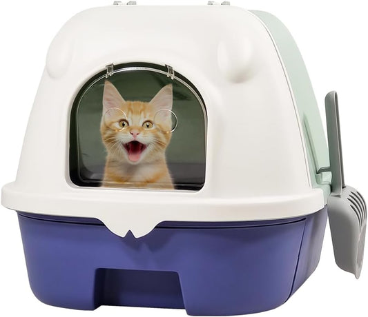 Fully-enclosed cat litter box with Drawer type, Portable handle, Deodorant filter, Transparent door, Sand filter pedal, and Litter scoop, Durable cat toilet for indoor cats 52 cm