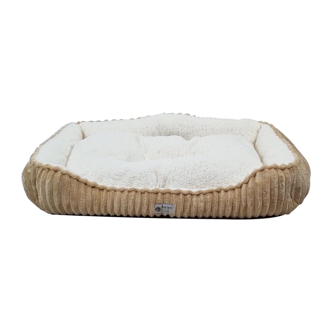 Winter warm pet bed for Dogs & Cats, Spacious comfortable design dog bed with Reversible cushion, Soft polyester material, and Non-slip bottom, Easy to clean, 75 cm (Brown)