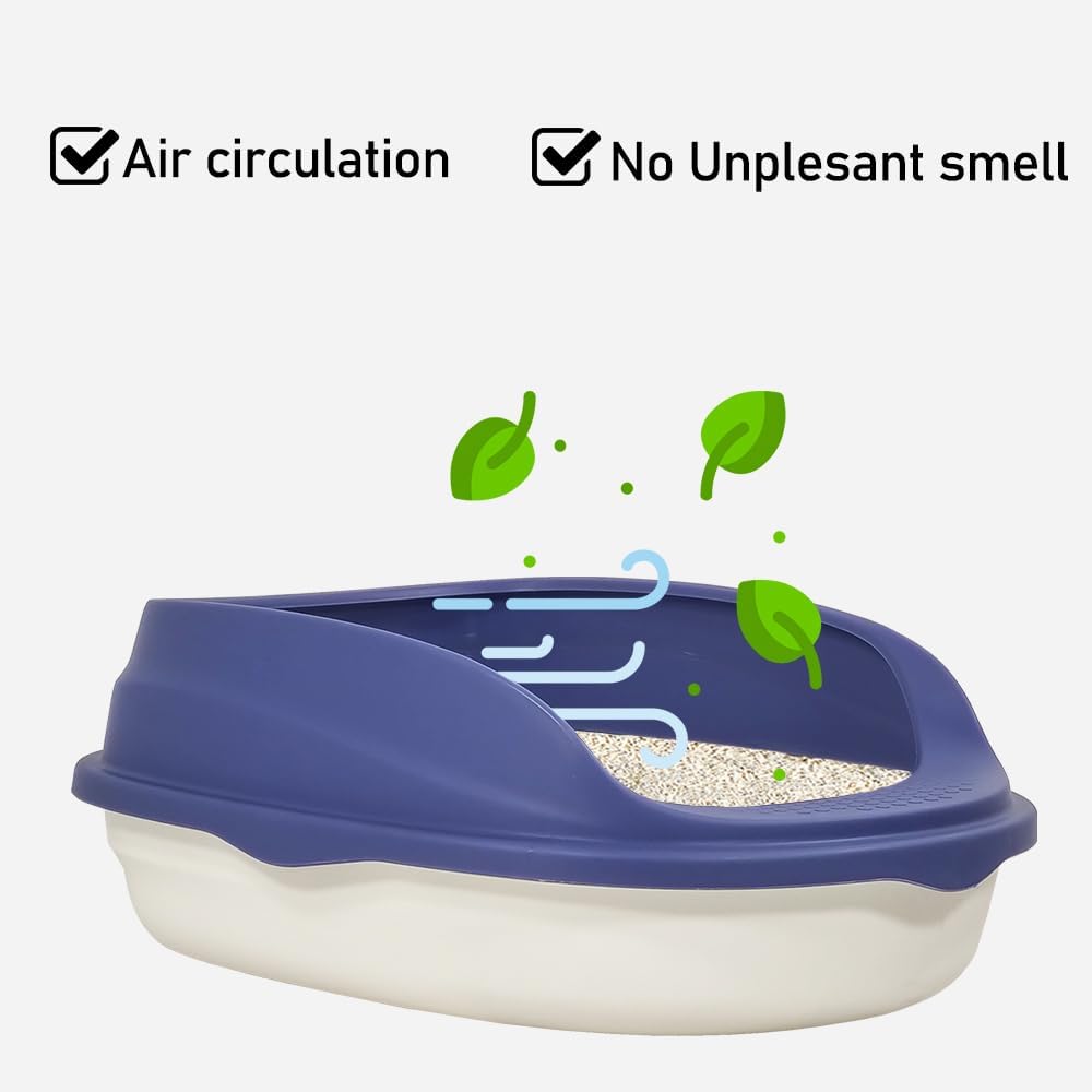 Semi-enclosed cat litter box for medium-sized cats, Durable plastic cat toilet with Splash-proof design, Detachable design, and Litter scoop, Ideal for indoor/outdoor use 46 cm