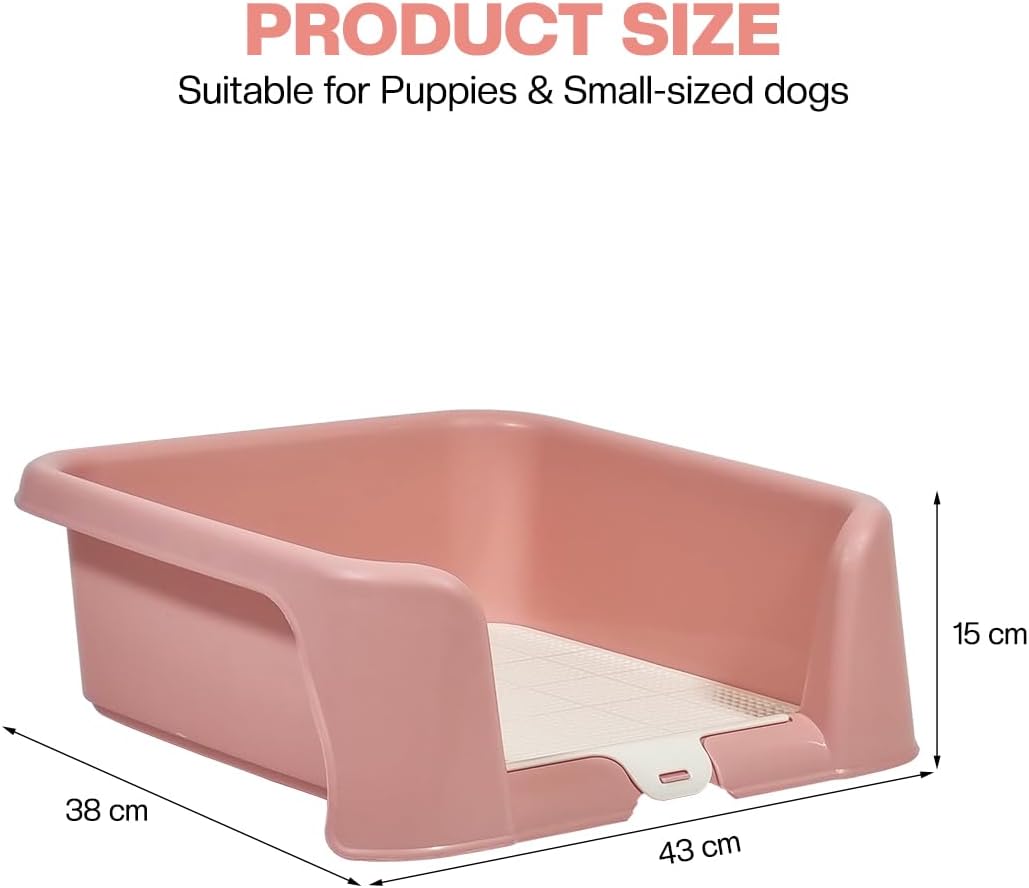 Dog potty training tray with Raised walls and Removable grid, Leak-proof puppy toilet pad holder for Small to Medium dogs, Indoor & Outdoor use, Easy to clean, 43 cm