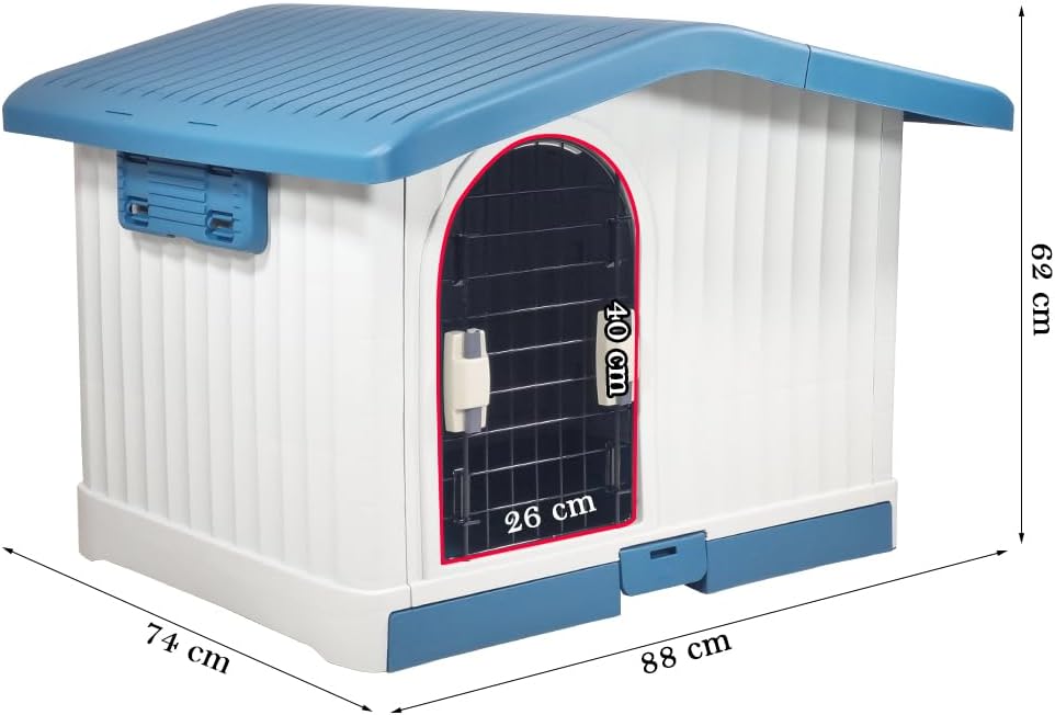 Plastic dog house for small to medium-sized Dogs, Durable PP Material dog house with Liftable Roof, Air vents, and Removable tray, Easy clean & Quick assembly for Indoor & Outdoor 88 cm