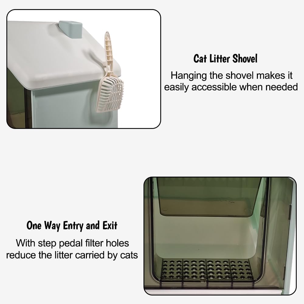 Cat Litter Box with House-Shaped Design - Drawer-Type, Transparent Door, Enclosed Cat Litter Scoop & Cleaning Mat – Splash-Proof & Odor-Control Cat Toilet Box, Easy to Clean