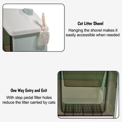 Cat Litter Box with House-Shaped Design - Drawer-Type, Transparent Door, Enclosed Cat Litter Scoop & Cleaning Mat – Splash-Proof & Odor-Control Cat Toilet Box, Easy to Clean