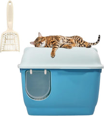 Fully-enclosed cat litter box with Corridor entry & exit, Transparent door, Litter scoop, and Open-top design, Splash-proof cat toilet for Indoor cats & kittens, Easy to clean 57 cm