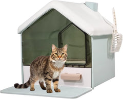 Cat Litter Box with House-Shaped Design - Drawer-Type, Transparent Door, Enclosed Cat Litter Scoop & Cleaning Mat – Splash-Proof & Odor-Control Cat Toilet Box, Easy to Clean