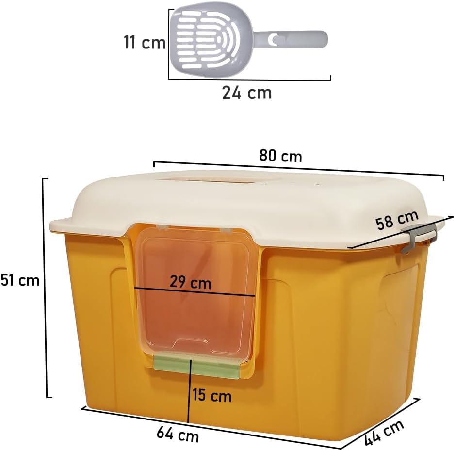 Large Enclosed cat litter box with Front entry & Top exit, Portable design, Sand drop pedal, and Litter scoop, Durable plastic cat toilet for indoor cats & kittens, Easy to clean 80 cm