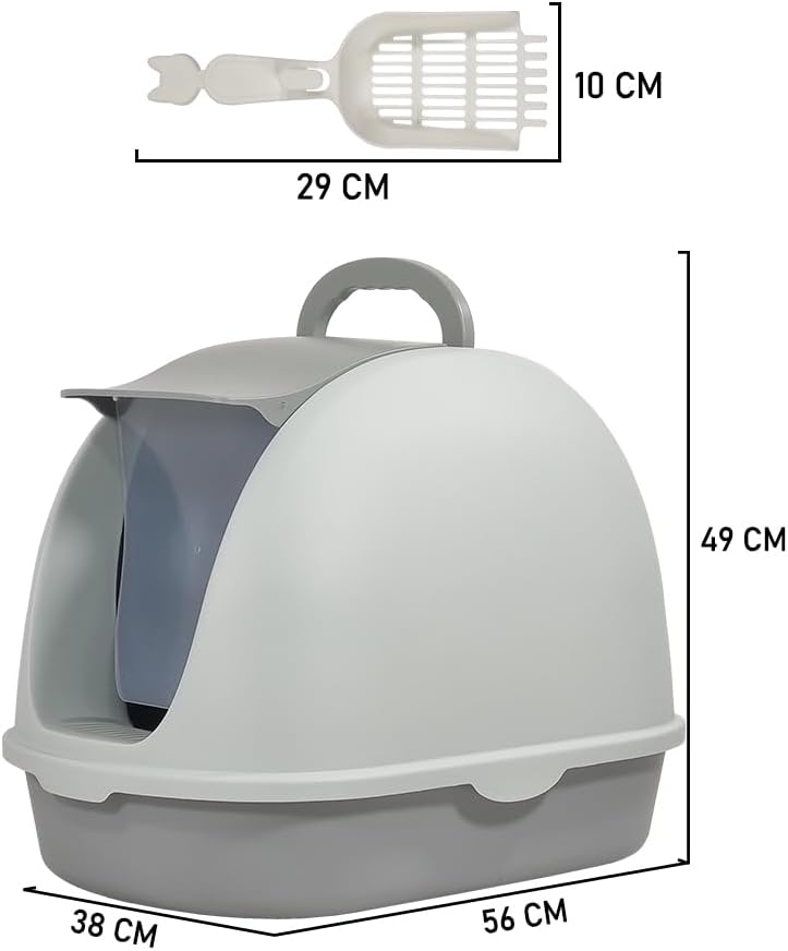 Fully-enclosed cat litter box with Portable handel, Flip cover entrance, Litter scoop, and Detachable design, Durable plastic cat toilet, Ideal for indoor/outdoor use, Easy to clean 38 cm