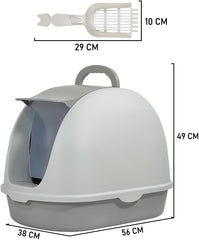 Fully-enclosed cat litter box with Portable handel, Flip cover entrance, Litter scoop, and Detachable design, Durable plastic cat toilet, Ideal for indoor/outdoor use, Easy to clean 38 cm