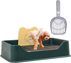Dog Potty Tray - Dog Toilet for Small to Medium Dogs | Pet Plastic Puppy Training Seat with Splash Proof Design, Stainless Steel Grid & Detachable Pee Post | Indoor & Outdoo