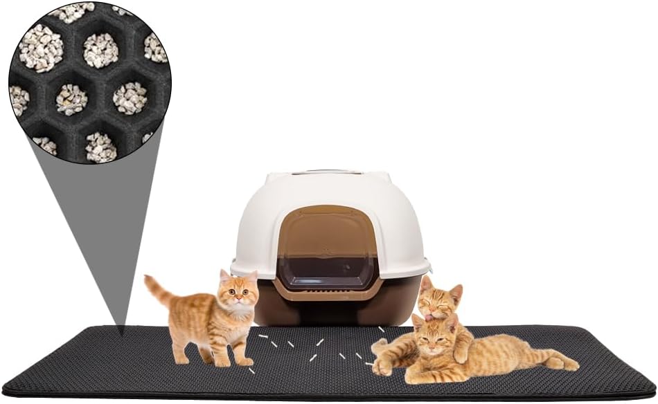 Cat litter mat with Honeycomb design, Water-resistant, and Washable EVA material, Double layer cat litter mat for Indoor cat litter boxes, Ideal for Multi-cat household, Easy to clean