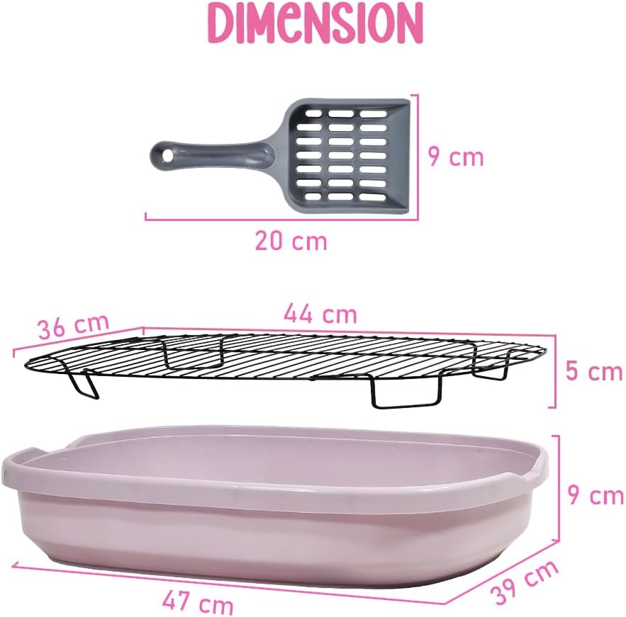 Dog training tray, Splash-proof dog toilet with Stainless steel grid, Raised design, and Litter scoop, Durable plastic dog tray for small to medium dogs, Keep paws dry & Floor clean 47 cm