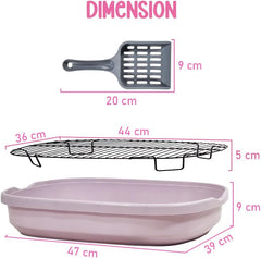Dog training tray, Splash-proof dog toilet with Stainless steel grid, Raised design, and Litter scoop, Durable plastic dog tray for small to medium dogs, Keep paws dry & Floor clean 47 cm