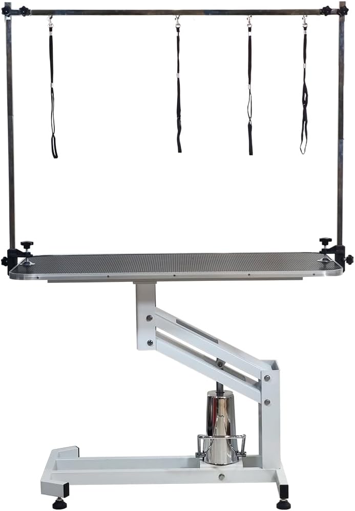 Professional Dog Grooming Table with Z-lift structure, Adjustable Arm, Clamp, and Loop Noose, 190 cm Pet grooming table for All size breed, Salon & Home use, Easy to Clean & Anti-slip desktop (White)