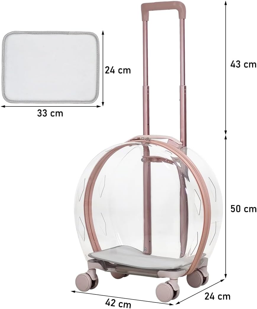 Transparent pet carrier for cats and dogs, Pet stroller with Telescopic handle, Durable zipper, Ventilation holes, and Rolling wheels, Suitable for outdoor activities, 93 cm