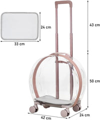 Transparent pet carrier for cats and dogs, Pet stroller with Telescopic handle, Durable zipper, Ventilation holes, and Rolling wheels, Suitable for outdoor activities, 93 cm