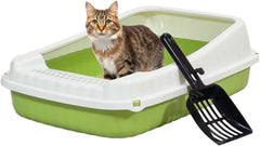 Semi-enclosed Cat litter box for Medium-sized cats, Odor control plastic cat toilet with Litter scoop, Grid design, Lightweight, and Raised fence, Detachable for easy cleaning, 49 cm