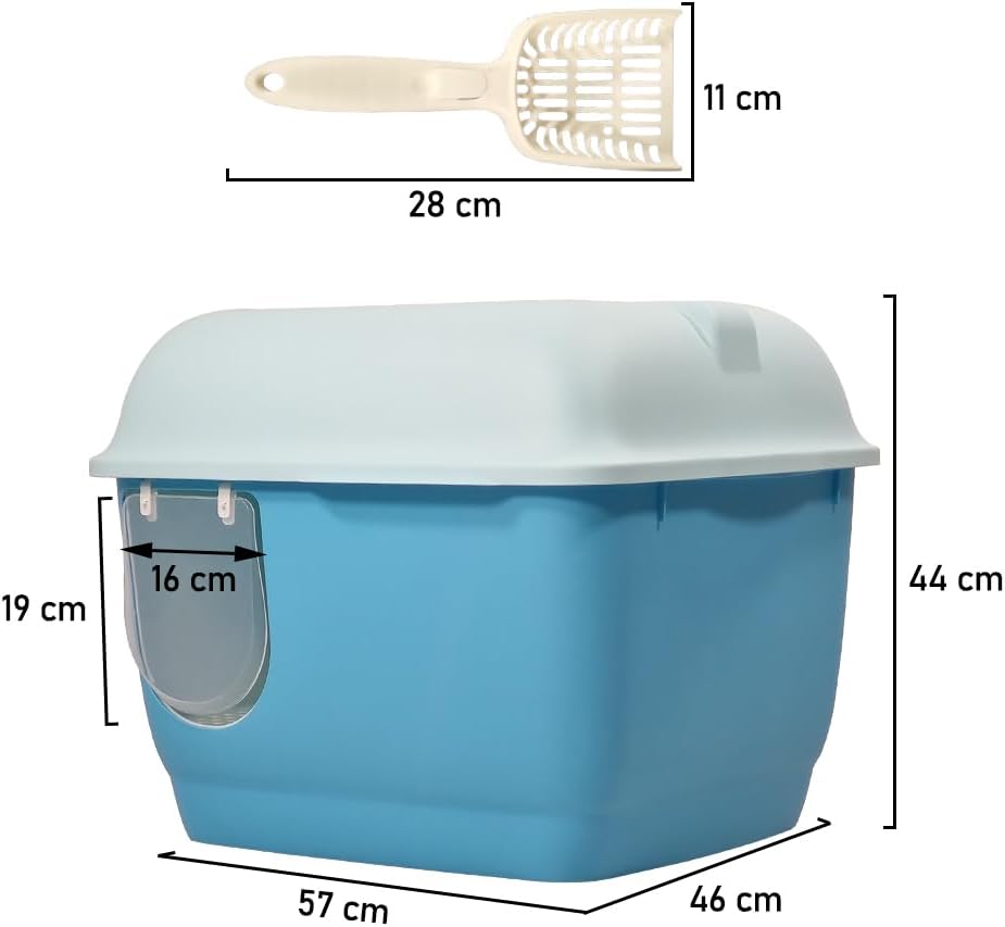 Fully-enclosed cat litter box with Corridor entry & exit, Transparent door, Litter scoop, and Open-top design, Splash-proof cat toilet for Indoor cats & kittens, Easy to clean 57 cm