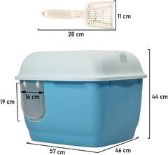 Fully-enclosed cat litter box with Corridor entry & exit, Transparent door, Litter scoop, and Open-top design, Splash-proof cat toilet for Indoor cats & kittens, Easy to clean 57 cm