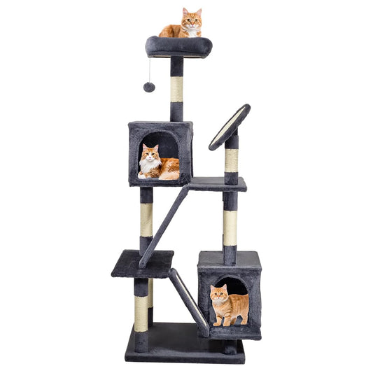 Multi-level cat tree tower with Padded perch, Dangling ball, Sisal scratching board, and Cozy cat condo, Sturdy indoor cat tree for Climbing, Play & Rest, Easy assembly 160 cm (dark grey)
