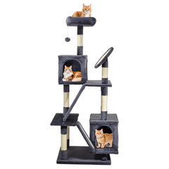 Multi-level cat tree tower with Padded perch, Dangling ball, Sisal scratching board, and Cozy cat condo, Sturdy indoor cat tree for Climbing, Play & Rest, Easy assembly 160 cm (dark grey)
