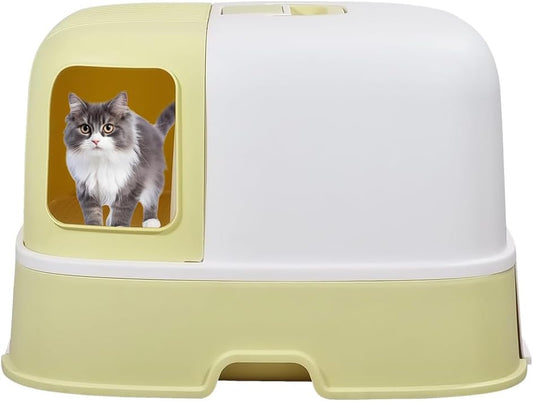 Enclosed cat litter box for cats, Durable cat litter box with Corridor type, Drawer design, Portable handle, Deodorant filter, and Litter scoop, Easy to clean 58 cm