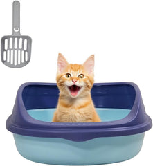 Semi-enclosed cat litter box for medium-sized cats, Durable plastic cat toilet with Splash-proof design, Detachable design, and Litter scoop, Ideal for indoor/outdoor use 46 cm