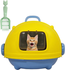 Cat Litter Box with Durable PVC Material | Fully-Enclosed Portable Handle, Transparent Door, Litter Scoop and Non-Slip Design | Splash-Proof Cat Toilet for Indoor Cats