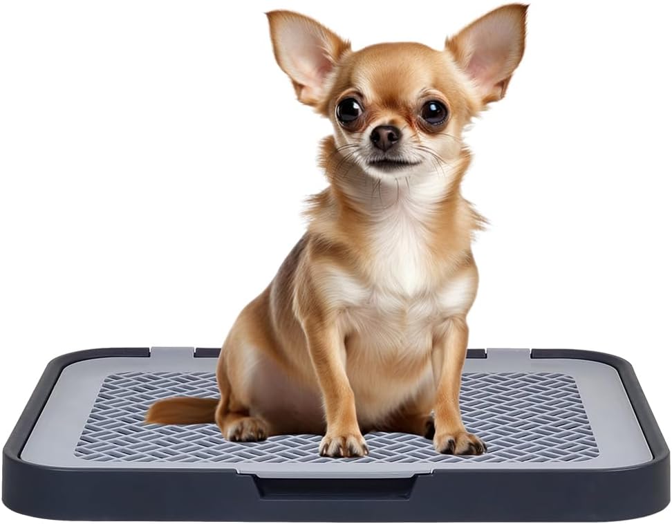 Flat dog toilet for small to medium dogs, Detachable dog training tray with Detachable grid pads holder, Handle design, and Non-slip base, Ideal for Indoor/Outdoor use, 50 cm