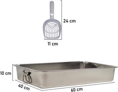 Stainless steel cat litter box with Carrying handle, Smooth edges, and Litter scoop, Rust & Stain resistant cat toilet for Large cats, Ideal for indoor/outdoor use, Easy to clean