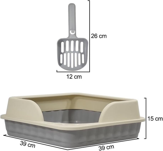 Semi-enclosed cat litter box with Durable plastic, Sand filter holes, Litter scoop, and Detachable design, Leak-proof cat toilet for cats & kittens, Ideal for indoor/outdoor use 39 cm