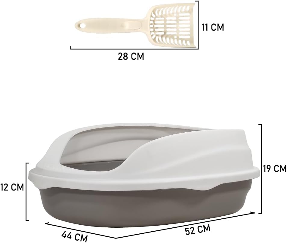 Semi-enclosed cat litter box with Splash-proof design, Detachable design, and Litter scoop, Durable plastic cat litter box for medium to large cats, Ideal for indoor/outdoor use 52 cm
