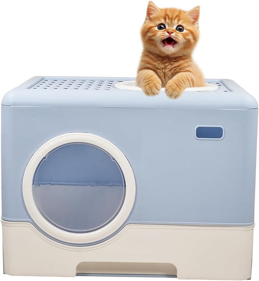 Cat Litter Box | Splash-Proof Enclosed Cat Toilet with Front Entry & Top Exit | Drawer-Type, Litter Scoop & Sand Filter Holes | Plastic Design for Easy Cleaning and Freshness