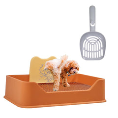 Dog toilet for small to medium breeds, Durable plastic dog potty trainer with Wall guard, Removable stainless steel grid, Litter scoop, and Anti-slip pads, Easy to clean, 52 cm (Orange)