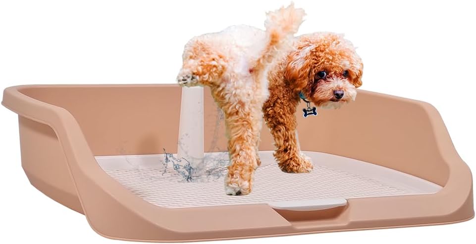 Dog toilet training with Raise edge design, Pee post, and Detachable grid, Durable plastic dog tray for small to medium dogs, Ideal for indoor & outdoor, Leak-proof design 53 cm
