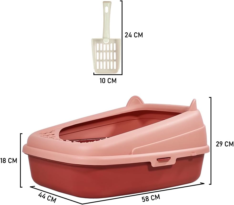 Semi-enclosed cat litter box with Splash-proof design, Sand filter holes, Litter scoop, and Detachable design, Leak-proof & Splash-proof cat toilet for indoor cats, Easy to clean 58 cm