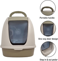 Fully-enclosed cat litter box with Portable handel, Flip cover entrance, Litter scoop, and Detachable design, Durable plastic cat toilet, Ideal for indoor/outdoor use, Easy to clean 38 cm