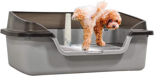 Dog Potty Tray - Dog Toilet for Small to Medium Dogs | Pet Plastic Puppy Training Seat with Splash Proof Design, Stainless Steel Grid & Detachable Pee Post | Indoor & Outdoor (Green, Small)