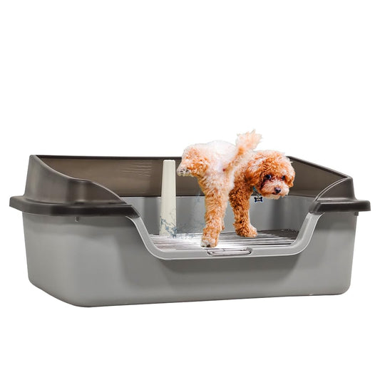 Dog toilet with Anti-splash design, Stainless steel grid, and Detachable pee post, Durable plastic pet toilet for small to medium dogs, Ideal for indoor/outdoor use, Easy to clean, 56 cm (Grey)