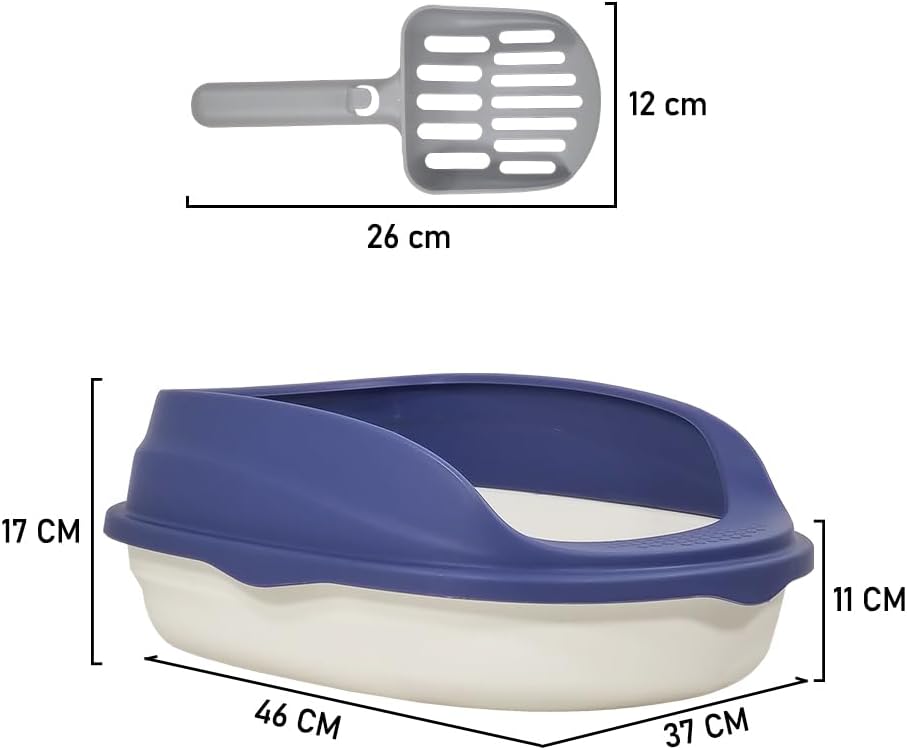 Semi-enclosed cat litter box for medium-sized cats, Durable plastic cat toilet with Splash-proof design, Detachable design, and Litter scoop, Ideal for indoor/outdoor use 46 cm