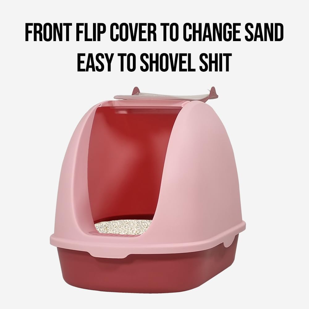 Fully-enclosed cat litter box with Portable handel, Flip cover entrance, Litter scoop, and Detachable design, Durable plastic cat toilet, Ideal for indoor/outdoor use, Easy to clean 38 cm